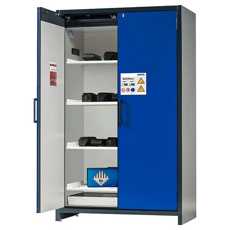 Denios Battery Storage Cabinet, 77 in H, 24 3/16 in W, 47 in D, Blue/Gray, 4 Shelves M31-8084
