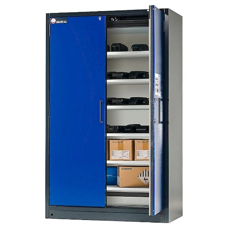 Denios Battery Storage Cabinet, 77 in H, 24 3/16 in W, 47 in D, Blue/Gray, 6 Shelves M31-8086