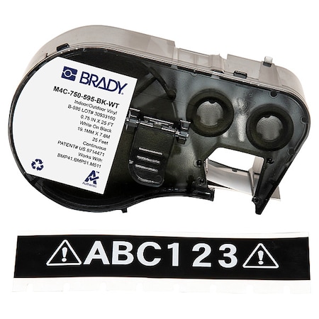 Brady Label/Ribbon Cartridge, Black, Gloss, 3/4 in W M4C-750-595-BK-WT