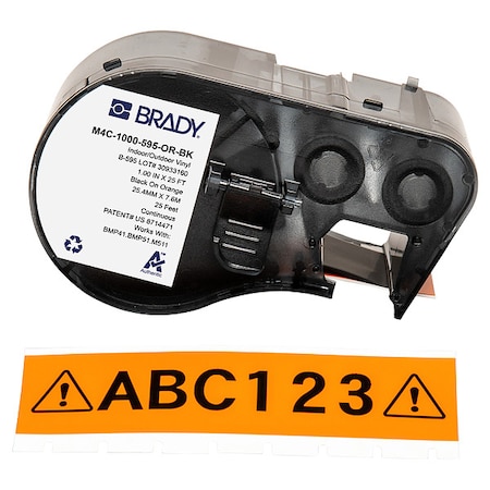 BRADY Precut Label Roll Cartridge, Black/Orange M4C-1000-595-OR-BK