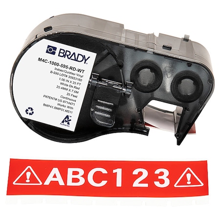 Brady Label/Ribbon Cartridge, Red, Gloss, 1 in W M4C-1000-595-RD-WT