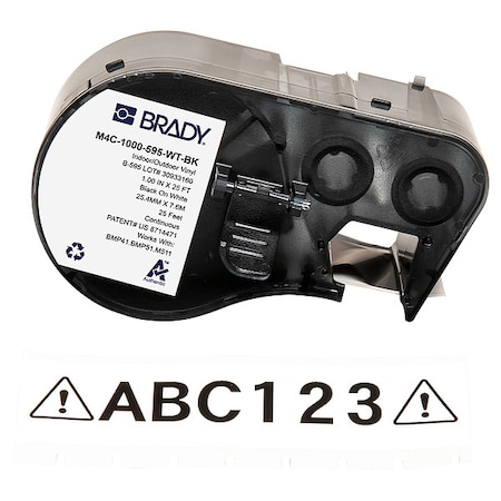 Brady Label/Ribbon Cartridge, White, Gloss, 1 in W M4C-1000-595-WT-BK