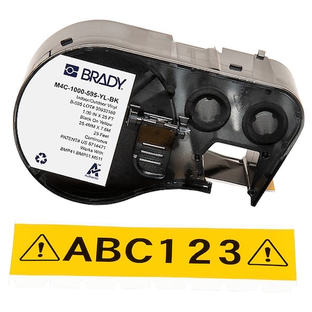 Brady Label/Ribbon Cartridge, Yellow, Gloss, 1 in W M4C-1000-595-YL-BK