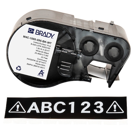 Brady Label/Ribbon Cartridge, Black, Gloss, 1 in W M4C-1000-595-BK-WT