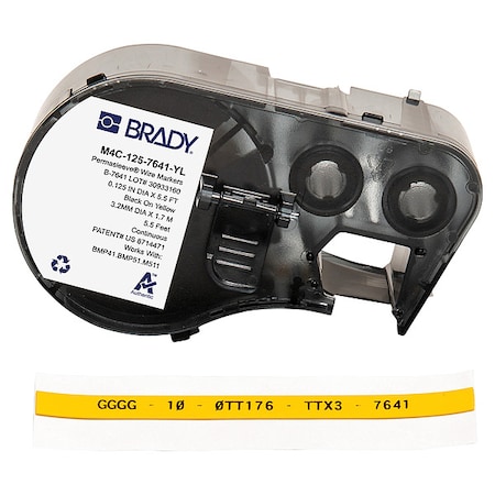 Brady Sleeve Label, Yellow, Polyolefin, 1 in W M4C-125-7641-YL