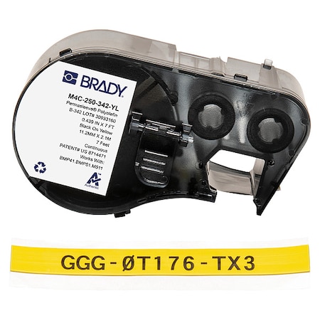 Brady Sleeve Label, Yellow, Polyolefin M4C-250-342-YL