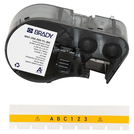 Brady Label/RibbonCartridge, Yellow, 1/4inW M4C-250-595-YL-BK