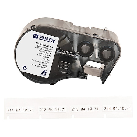 Brady Wraparound Label, White, Vinyl, 1/4 in W M4-135-427-AW