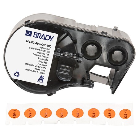 Brady Label/RibbonCartridge, Orange, 3/8inW M4-82-499-OR-BK