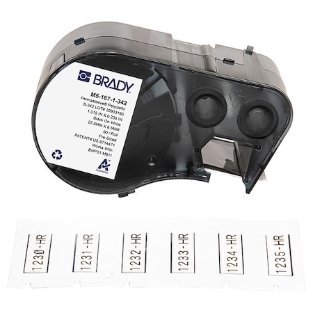 Brady Sleeve Label, White, Polyolefin, 1 in W M5-187-1-342