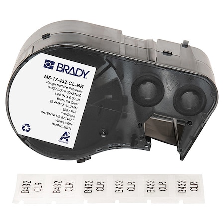 Brady Label/RibbonCartridge, Clear, Gloss, 1inW M5-17-432-CL-BK