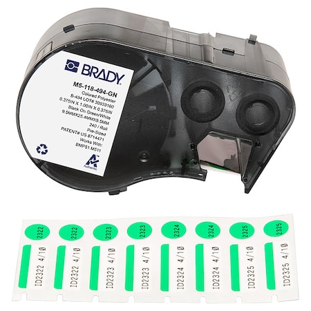 Brady Label/RibbonCartridge, Green;White, 1inW M5-118-494-GN