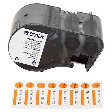 Brady Label/RibbonCartridge, Orange;White, 1inW M5-118-494-OR