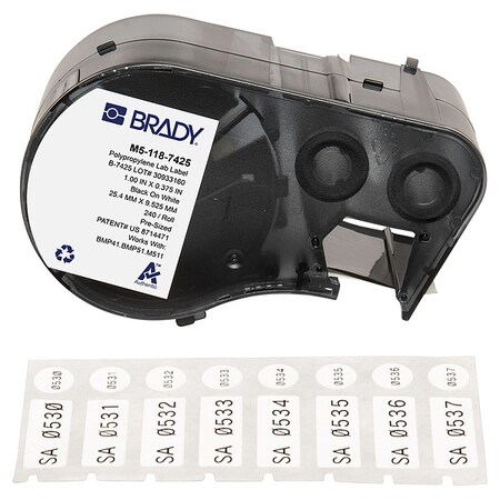 Brady Label/RibbonCartridge, White, Matte, 1inW M5-118-7425