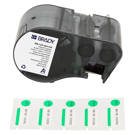 Brady Label/RibbonCartridge, Green;White, 1inW M5-120-494-GN