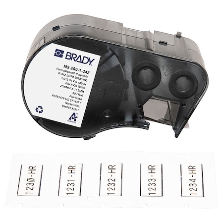 Brady Sleeve Label, White, Polyolefin, 1 in W M5-250-1-342