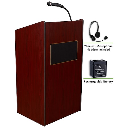 Oklahoma Sound OS Aristocrat Lectern and Recharge Battery Wireless Head Mic Mahogany M6010-MY/LWM-7