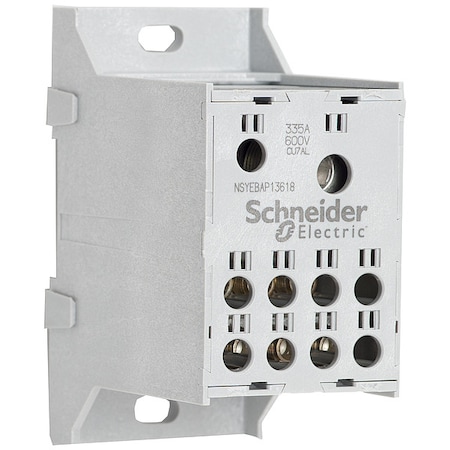 Schneider Electric Power Distribution Block, Finger-Safe, 1 Pole, 335 A Copper, 600 V AC/DC, Panel, Screw NSYEBAP13618