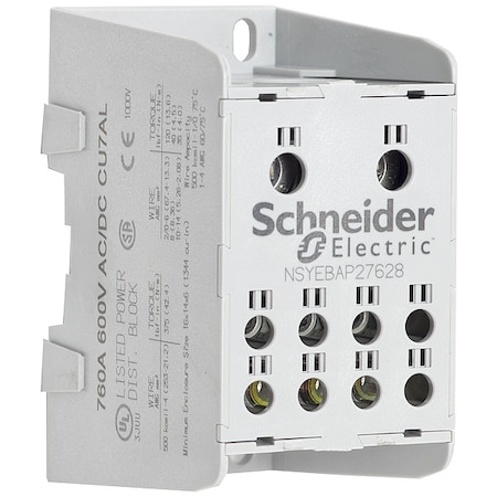 Square D Power Distr Block, Cu, 600V AC/DC NSYEBCP27628