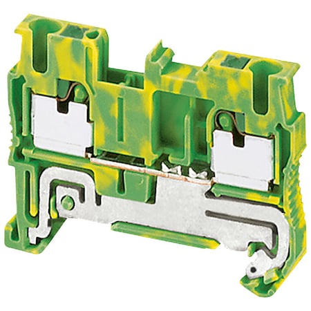 Schneider Electric Terminal Block, Pass-Through, 1 Pole, 20 A, 600 V, 12 AWG, Green, Yellow NSYTRP22PE