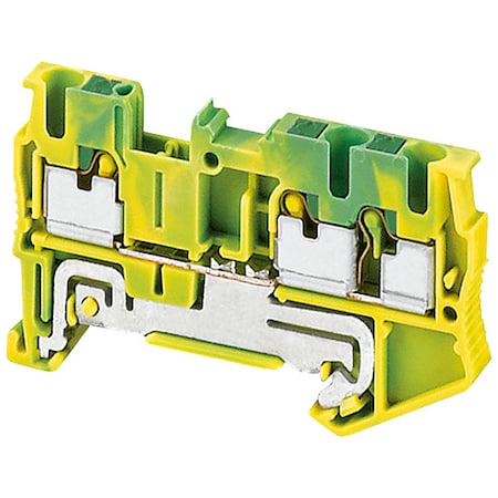 Schneider Electric Terminal Block, Pass-Through, 1 Pole, 20 A, 600 V, 12 AWG, Green, Yellow NSYTRP23PE