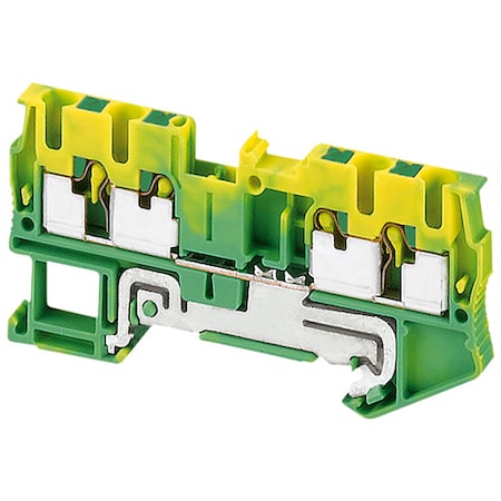 Schneider Electric Terminal Block, Pass-Through, 1 Pole, 20 A, 600 V, 12 AWG, Green, Yellow NSYTRP24PE