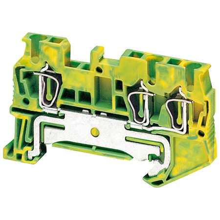Schneider Electric Terminal Block, Grounding, 1 Pole, 20 A, 600 V, 12 AWG, Spring Terminals Termination, Green, Yellow NSYTRR23PE