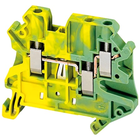 Schneider Electric Terminal Block, Grounding, 1 Pole, 20 A, 600 V, 12 AWG, Screw Termination, Green, Yellow NSYTRV43PE