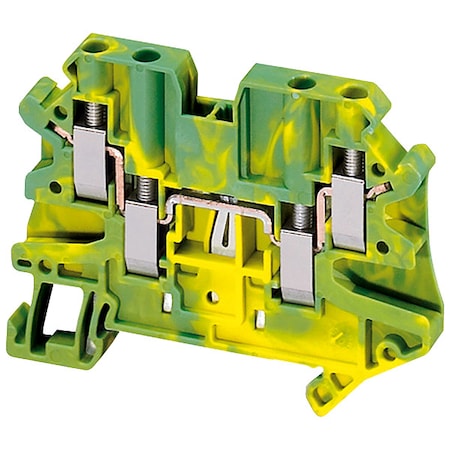 Schneider Electric Terminal Block, Grounding, 1 Pole, 20 A, 150 V, 12 AWG, Green, Yellow NSYTRV44PE