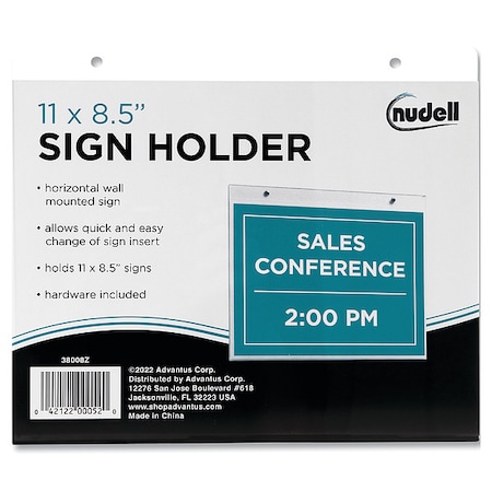 Nudell Clear Plastic Horizontal-Orientation Wall Sign Holder with Mounting Screws, 11 x 8.5 Insert 38008Z