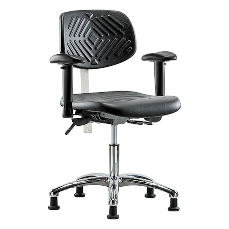 Zoro Select Clean Room Chair Ergonomic Chair, Adjustable Arms, 17-1/2" to 22-3/4" Height, Vinyl, Black BR-NCR-PDHCH-CR-T1-A1-RG-BLK