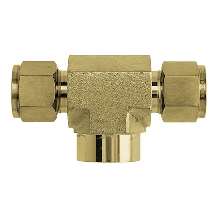 Brennan Industries Tee, Brass, Tube3/8", Tube3/8", FNPT1/4" N2602-06-06-04-B