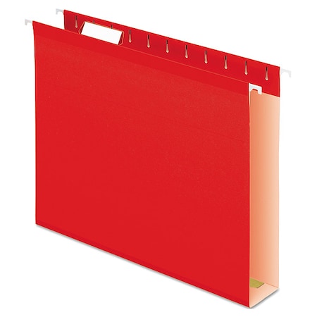 Zoro Select Extra Capacity Reinforced Hanging File Folders, 2" Capacity, Letter Size, 1/5-Cut Tabs, Red, PK25 PFX4152X2RED