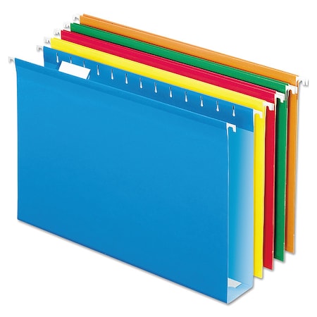 Zoro Select Extra Capacity Reinforced Hanging File Folders, 2" Capacity, Legal, 1/5-Cut Tabs, Asst Colors, PK25 PFX4153X2ASST