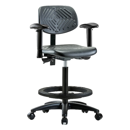 Zoro Select High Bench Chair Ergonomic Chair, Adjustable Arms, 23-1/4" to 33-1/4" Height, Polyurethane, Black BR-PHBCH-RG-T0-A1-BF-RC-BLK