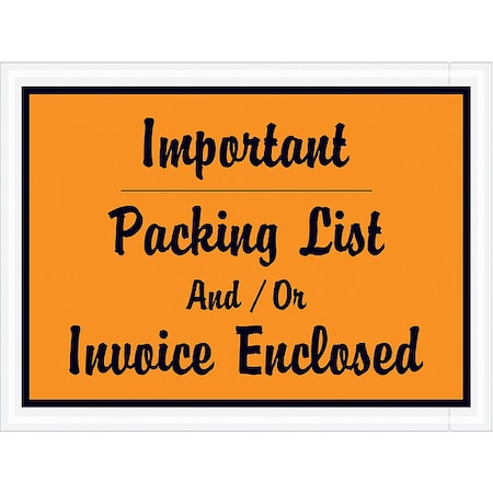 Zoro Select Packing List Envelopes, Orange, PK1000 PL4