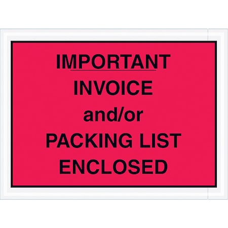 Zoro Select Packing List Envelopes, Red, PK1000 PL418