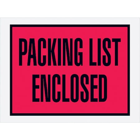 Zoro Select Packing List Envelopes, Red, PK1000 PL411