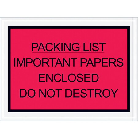 Zoro Select Packing List Envelopes, Red, PK1000 PL412