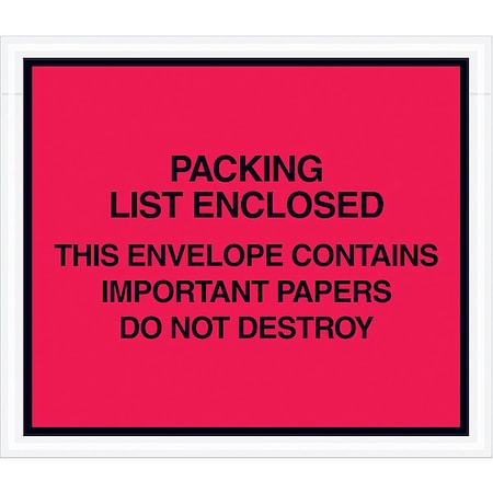 Zoro Select Packing List Envelopes, Red, PK1000 PL414