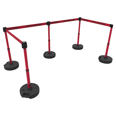 Banner Stakes Belt Barrier System, Yellow, 15 ft Length, 22 in to 42 in Adjustable Post Height, Caution PL4582