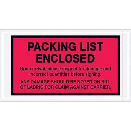 Zoro Select Packing List Envelopes, Red, PK1000 PL469