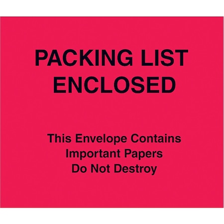 Zoro Select Packing List Envelopes, Red, PK1000 PL483