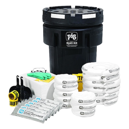 Pig Spill Kit, 42 gal Volume Absorbed per Kit, 95 gal Capacity, Drum, Black, 1 KIT4002