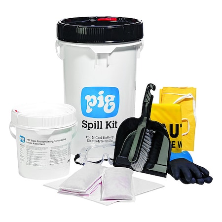 Pig Spill Kit, 3 gal Volume Absorbed per Kit, 6 1/2 gal Capacity, Drum, White, 19 KIT610