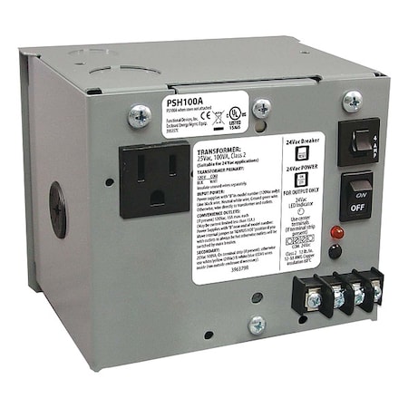 Functional Devices-Rib Enclosed Power Supply, 120V AC, 24V AC, 100VA PSH100A