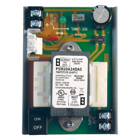 Functional Devices-Rib DC Power Supply, 24V AC, 1.5 to 14V DC, 300 mA, Track PSM24A24DAS