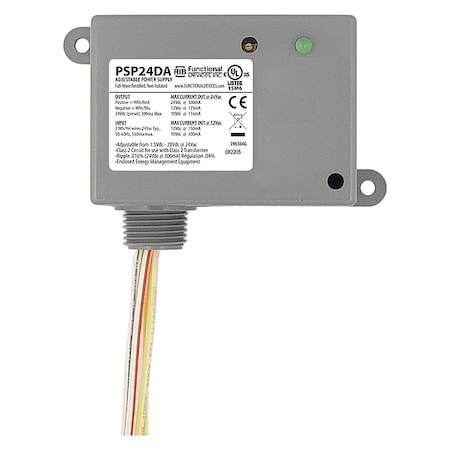 Functional Devices-Rib Enclosed Linear DC Power Supply, 24V AC, 1.5 to 28V DC, 116 mA, 125 mA, 300 mA PSP24DA