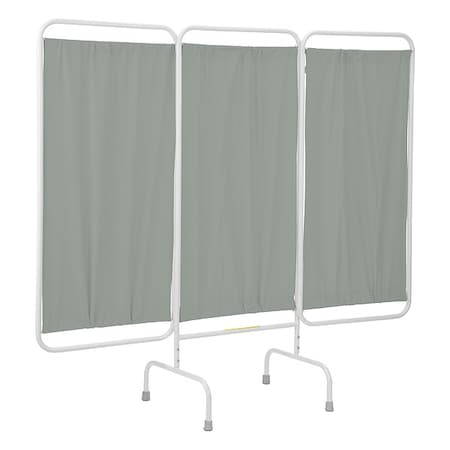 R&B Wire Products Three Panel Stationary Privacy Screen with Antimicrobial Gray-Green Vinyl Panels PSS-3/AML/GG
