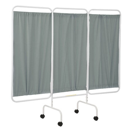 R&B Wire Products Three Panel Mobile Privacy Screen with Antimicrobial Gray-Green Vinyl Panels PSS-3C/AML/GG